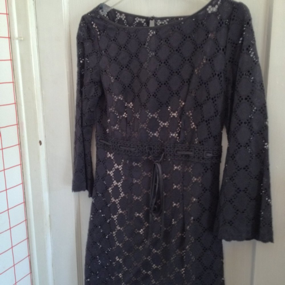 Laundry Black eyelet dress  beige slip sz  8
